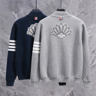 TB Correct Version Peacock Open Screen Knitted Jacket Back Embroidered Zipper Baseball Suit Men's and Women's Casual Jacket