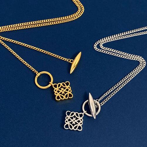 Cross-border fashion gold plated jewelry set wholesale abstract design hollow square OT clasp short chain European and American style
