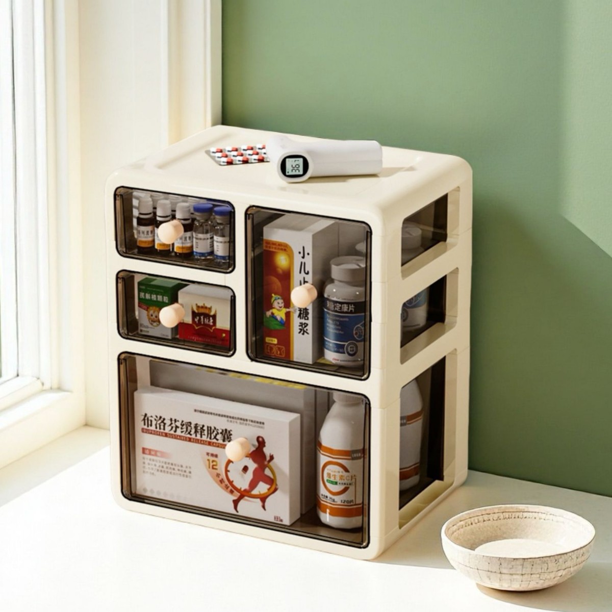 Desktop Medicine Storage Box Medicine Storage Desktop Drawer Storage Transparent Visible Drawer Compartment Medicine Storage