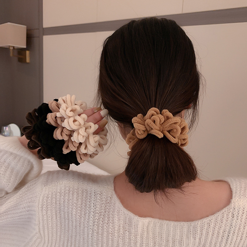 the republic of korea new pattern fold Plush Hairpin Refinement Ponytail Hair rope Elastic force rubber string Simplicity temperament Tie Tousheng
