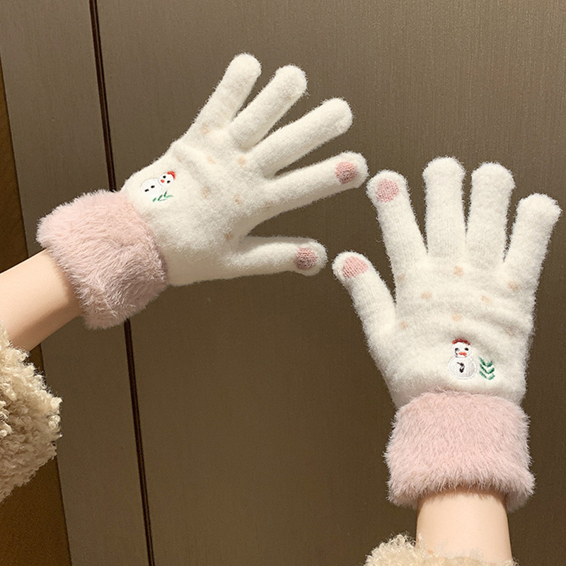 手套冬天女学生可爱保暖防寒毛线针织冬季骑行加绒加厚触屏棉手套