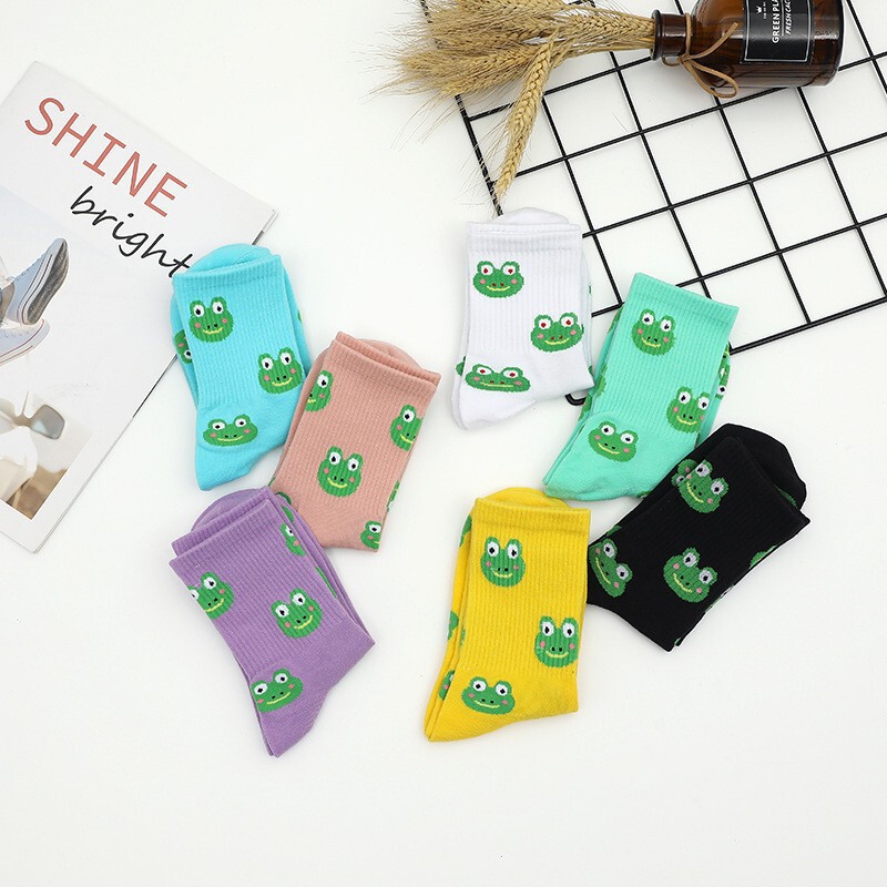 Wei Chen Factory Cross-Border Socks for Men and Women, Spring and Autumn Mid-Calf Socks, Cartoon Frog Jacquard Trendy Socks, Personalized Creative Wholesale