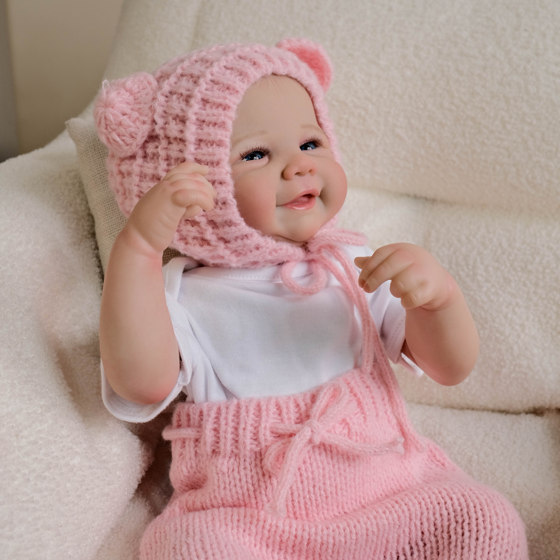 NPK 19 pulgadas rosa oso oreja gorra de lana muñeca de simulación vivienne regalo de vacaciones para niños