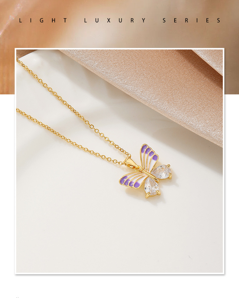 13g Weight Copper Pendant Material Pendant Necklace Classification Copper Chain Material Wholesale Jewelry IG Style Simple Style Butterfly Copper Plating Pendant Necklace Cable Chain