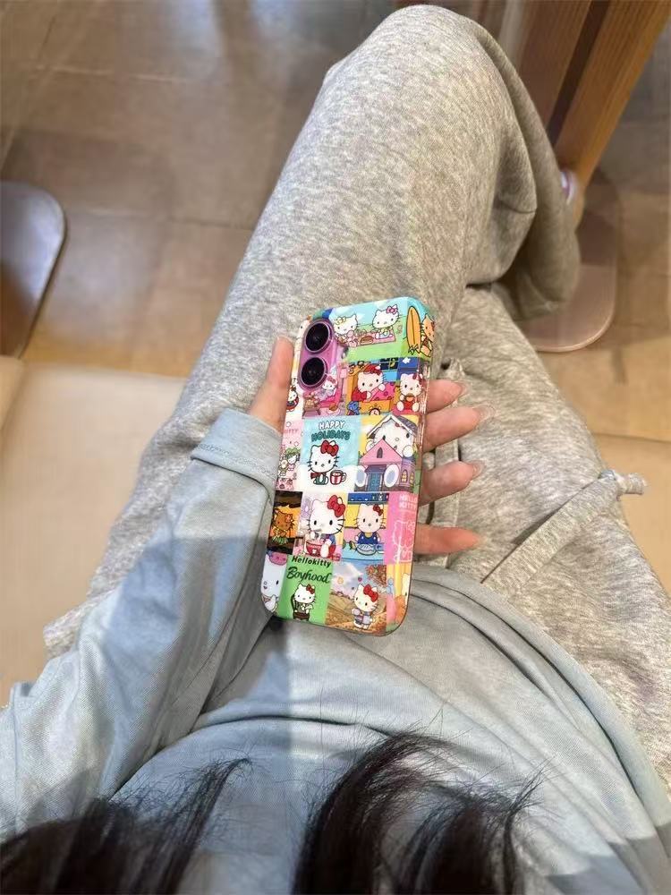 Divertida ilustración de dibujos animados KT cat para Apple 15Pro nuevo 16ProMax nicho 14/13 cadena 15PM hembra 16