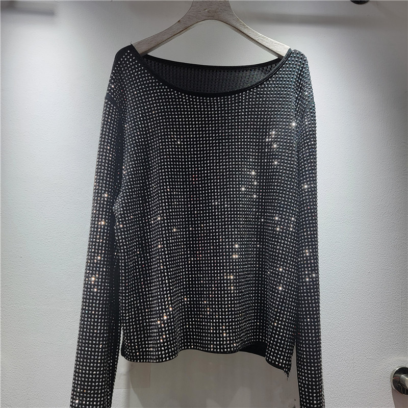 Camiseta de base de perforación caliente de trabajo pesado para mujeres suelta delgada cuello redondo camisa de manga larga camisa universal Otoño Invierno 2025 image 2