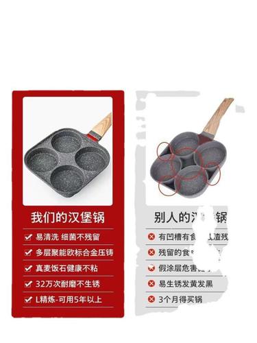 Non-stick small flat pan for pan-frying eggs, suitable for home use, breakfast egg burgers, pancake pan, four-hole egg pan.
