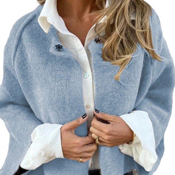 2025 クロスボーダーヨーロッパとアメリカの服ルーズショートカシミヤ生地バットスリーブ女性の無地ボタン長袖ジャケット女性のための|undefined