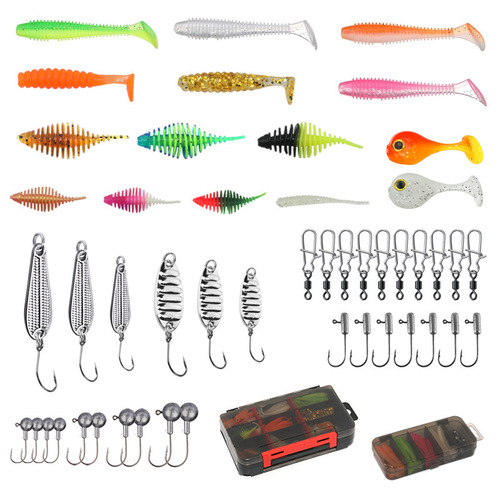 Weihe gun color box 75 pieces/35 pieces Luya bait set T tail root fishing micro object set Horse mouth sequin soft bait set