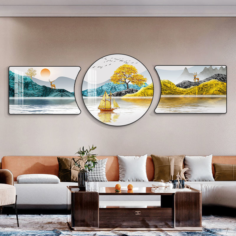 现代简约客厅装饰画沙发背景墙挂画抽象轻奢卧室壁画新中式三联画|undefined