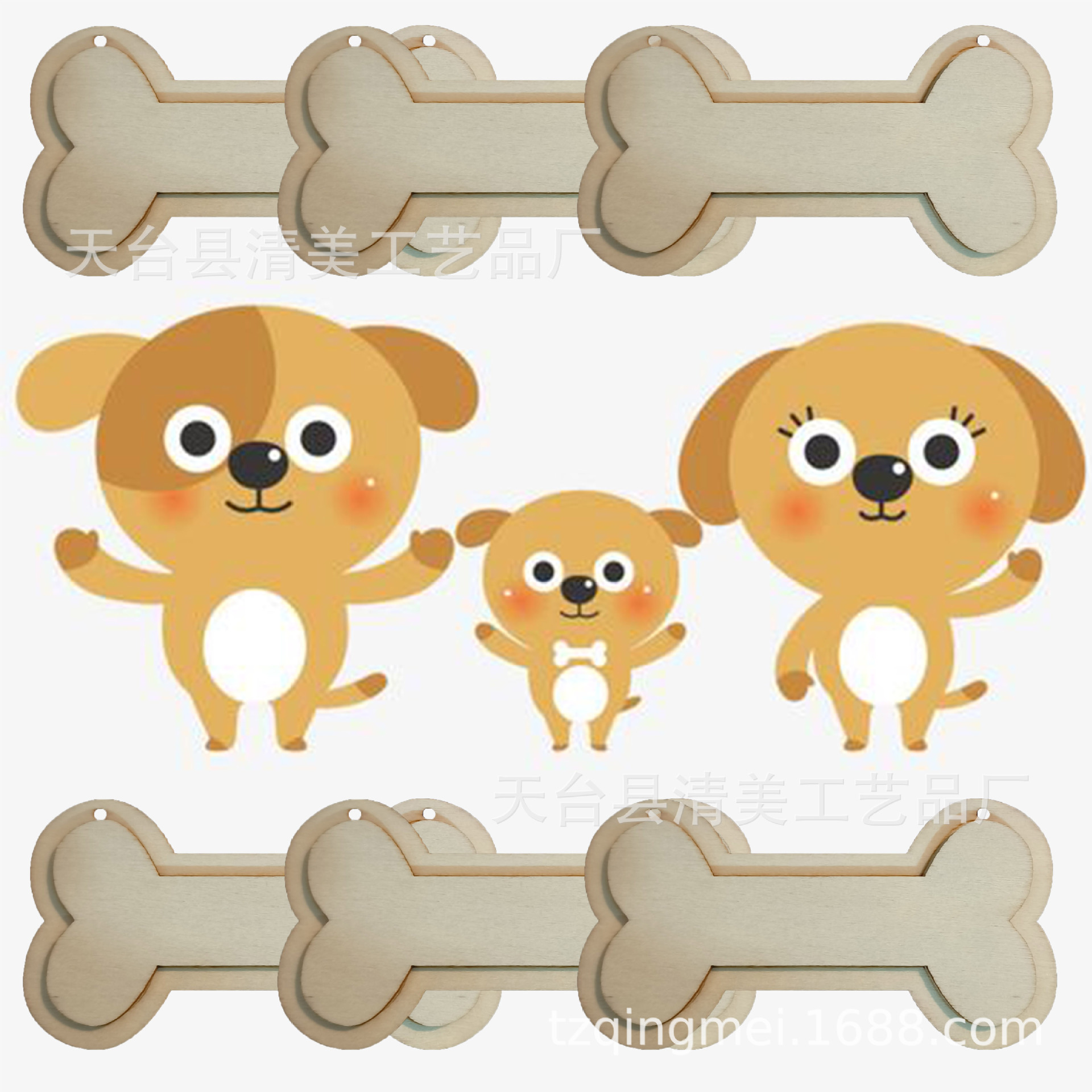 10.5*5.6cm color madera animal de dibujos animados hueso pieza de madera DIY jardín de infantes dibujos animados 30 paquetes con cuerda de cáñamo