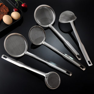 Factory wholesale steel handle oil grid drain austenitic stainless steel home kitchen skimming oil spoon flour filter screen