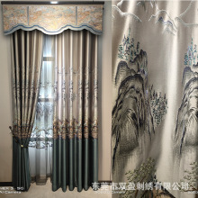 2023新款新中式窗帘山水水墨画窗帘窗纱帘花鸟客厅阳台书房卧室