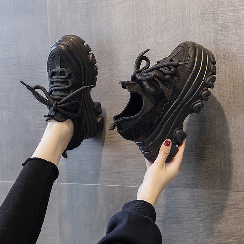 Live broadcast trendy 2024 new platform thick-soled dad shoes for women spring and summer versatile ins trendy casual plus velvet sneakers