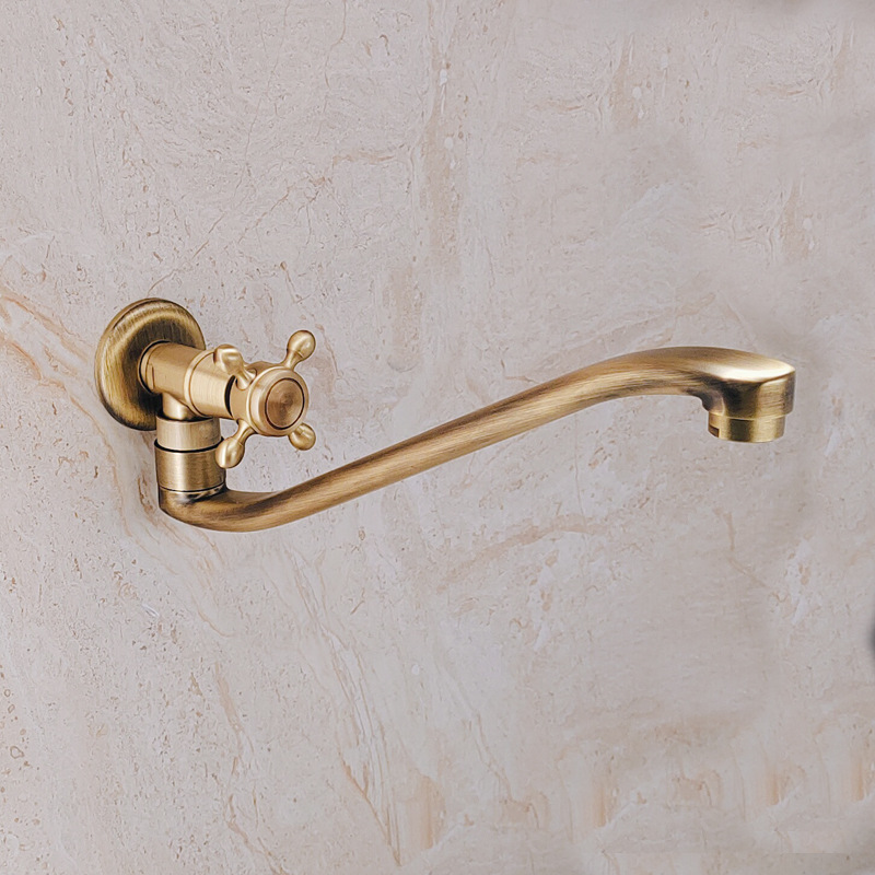 Extended antique copper single-cooling faucet, outdoor mop sink, outdoor wall-mounted faucet, European retro style, rotatable Specification drawing