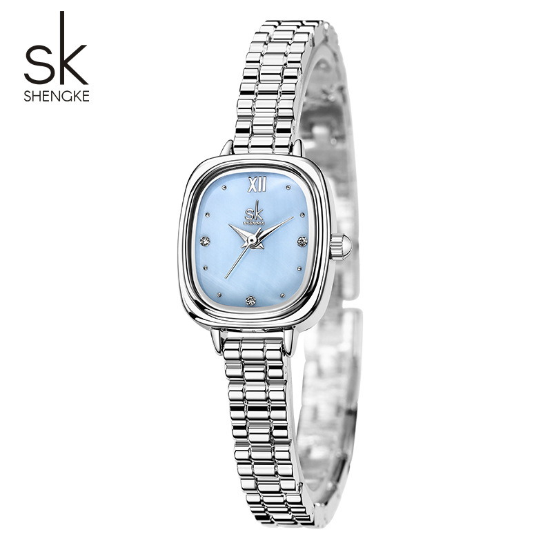 Reloj SK para mujer, cinturón de acero de moda, reloj cuadrado pequeño, reloj de cuarzo impermeable transfronterizo, comercio exterior al por mayor, reloj de nicho femenino 0217