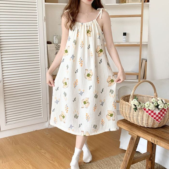 Camisón de longitud media para mujer verano dulce y lindo cabestrillo nube algodón estilo princesa pijama verano holgado servicio a domicilio