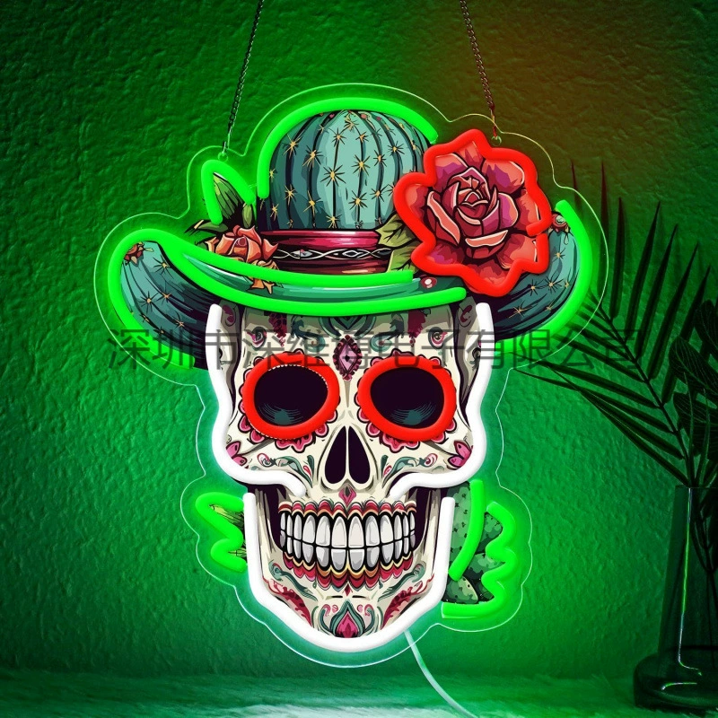 Переходящая skull UV неон украшение подарок лампа диммируемый хэллоуин украшение роза череп лампа знак