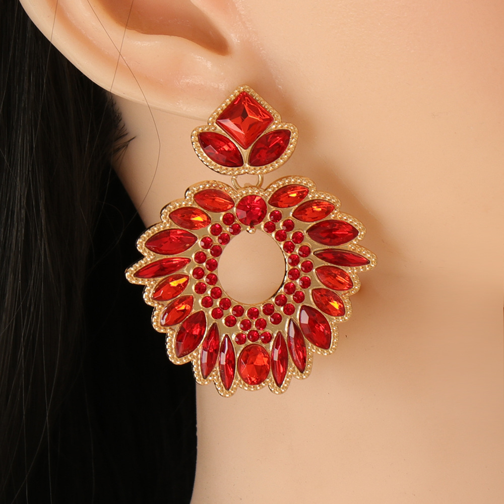 Exaggerated Alloy Rhinestone Colored Diamond Geometric Earrings display picture 22