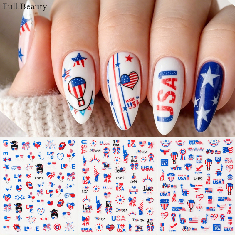 Full Beauty Cross-Border New 3D Nail Stickers Usa Blue and Red Balloon Element Adhesive Nail Stickers Full Beauty Cross-Border New 3D Nail Stickers Usa Blue and Red Balloon Element Adhesive Nail Stickers