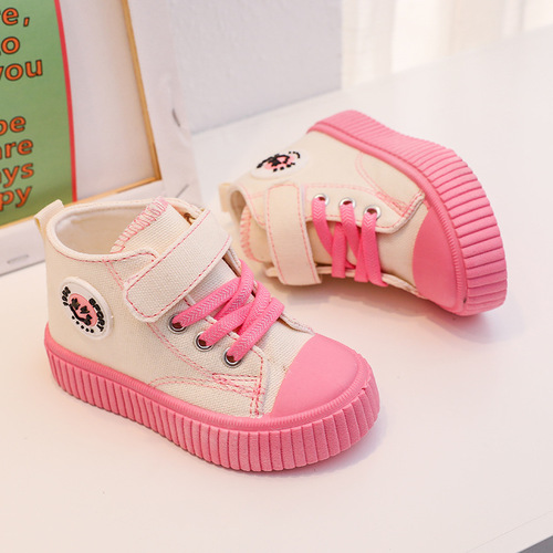 One-piece women's children's shoes for spring and autumn, new children's canvas shoes for boys, stylish medium and small children's high-top baby shoes, trendy