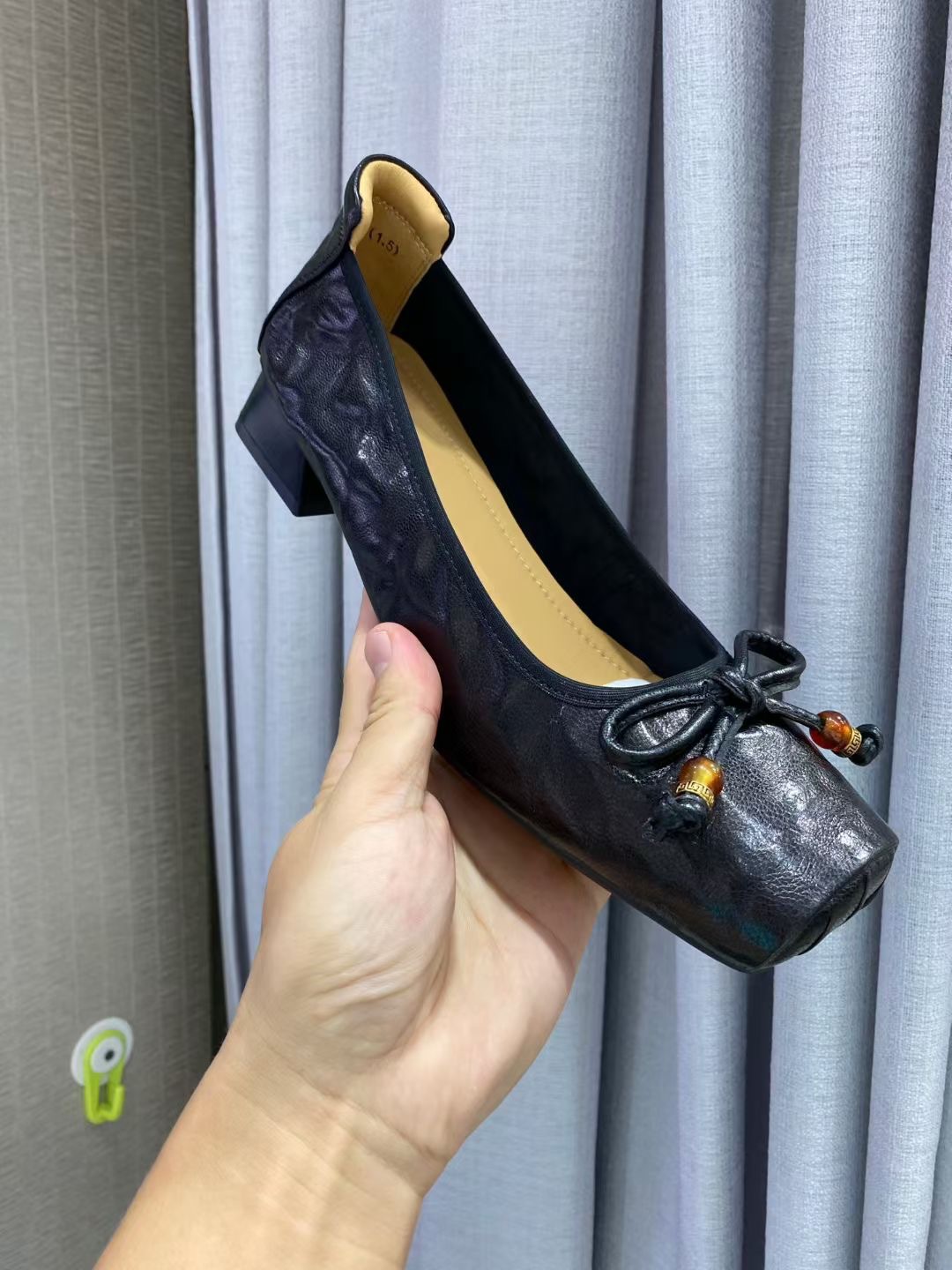 Giày ballet nữ mũi tròn đế bệt nơ da thật mềm mại — đen, rượu vang đỏ, nâu chi tiết 3