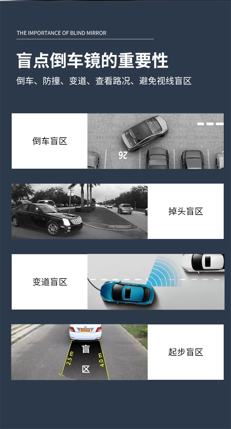 The new high-definition coach car auxiliary 360-degree reversing rearview mirror is equipped with a large field of view convex blind area auxiliary mirror.