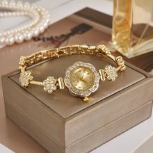 新款网红新款钢带满钻太阳花表盘手表小巧细带高颜值数字面手链表