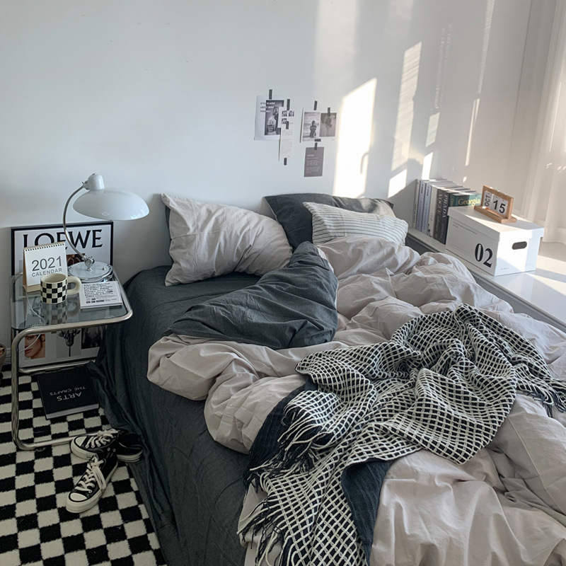 2023 Nuevo estilo INS de doble pieza de cuatro piezas conjunto 1,2 m hoja de cama sábana ajustable de tres piezas conjunto de cama de Estudiante