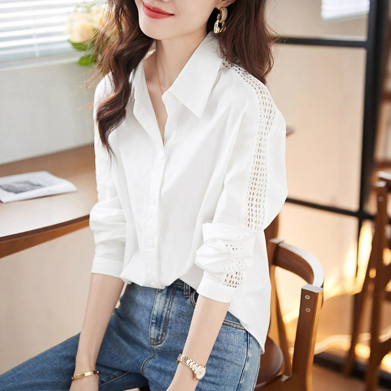 Simple Elegant Shirt, Spring and Autumn Style, Hollow Sleeves, Textured Commuting Versatile Women's Shirt