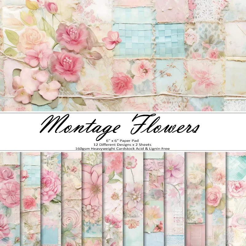 New 24 Sheets of Scrapbook DIY Photo Album Valentine's Day Floral Journal Material Paper Card Background Paper 6inch Pattern Paper