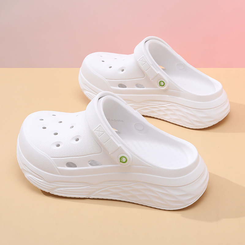 Hole Shoes Women's Thick Sole Non-slip Wearing Heightened Sandals and Slippers with Soft Sole Nurses Baotou Slipper for Women