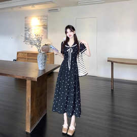 2025年大码女装甜美少女感女夏季新款慵懒蕾丝收腰气质显瘦连衣裙