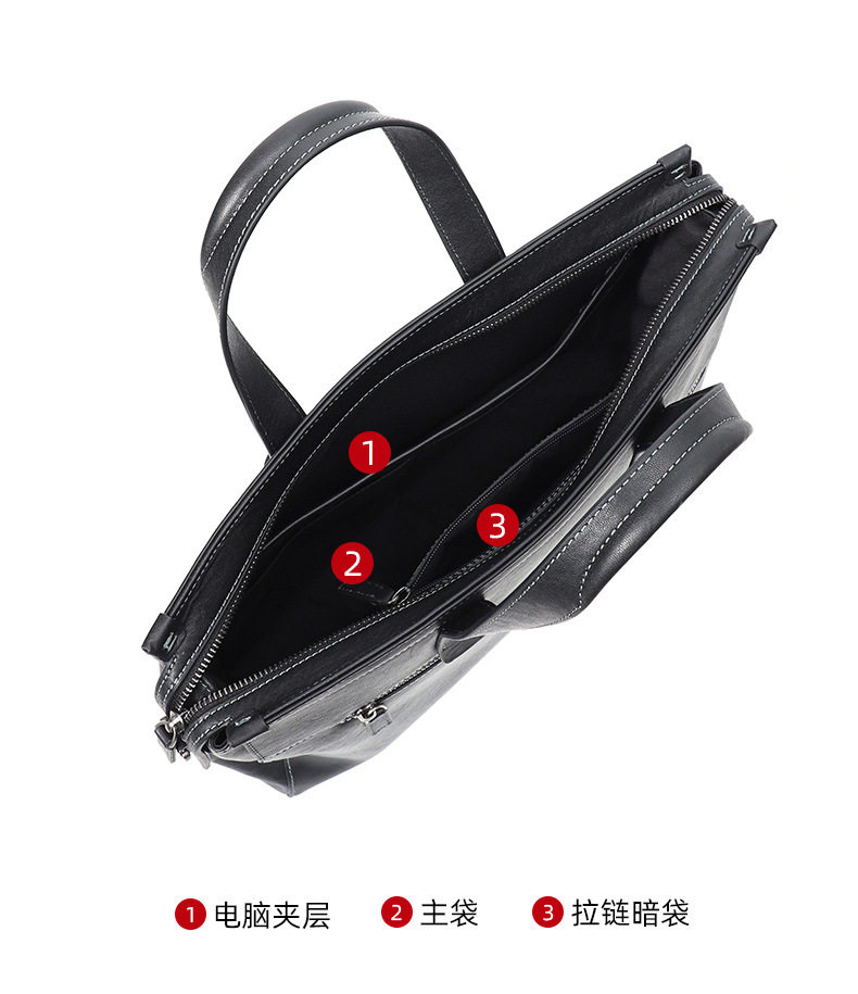 Túi xách tay nam da bò thật công sở đựng tài liệu laptop dung tích lớn 38×11×26 cm — Màu đen da thực vật chi tiết 10