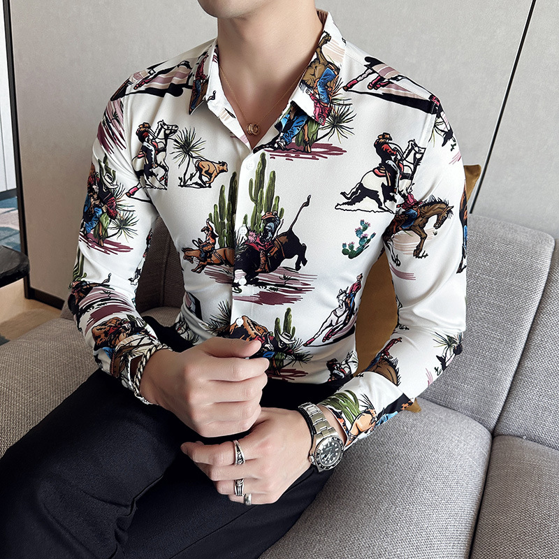 Nueva camisa de moda de manga larga de los hombres de moda camisa impresa slim fit ropa de suministro transfronterizo version-P55 de colección
