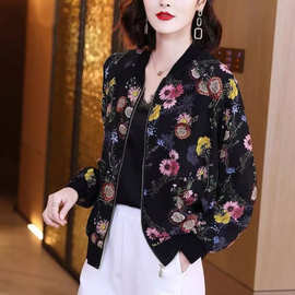 洋气印花棒球服夹克衫女春装2026新款外套中年妈妈雪纺防晒上衣夏