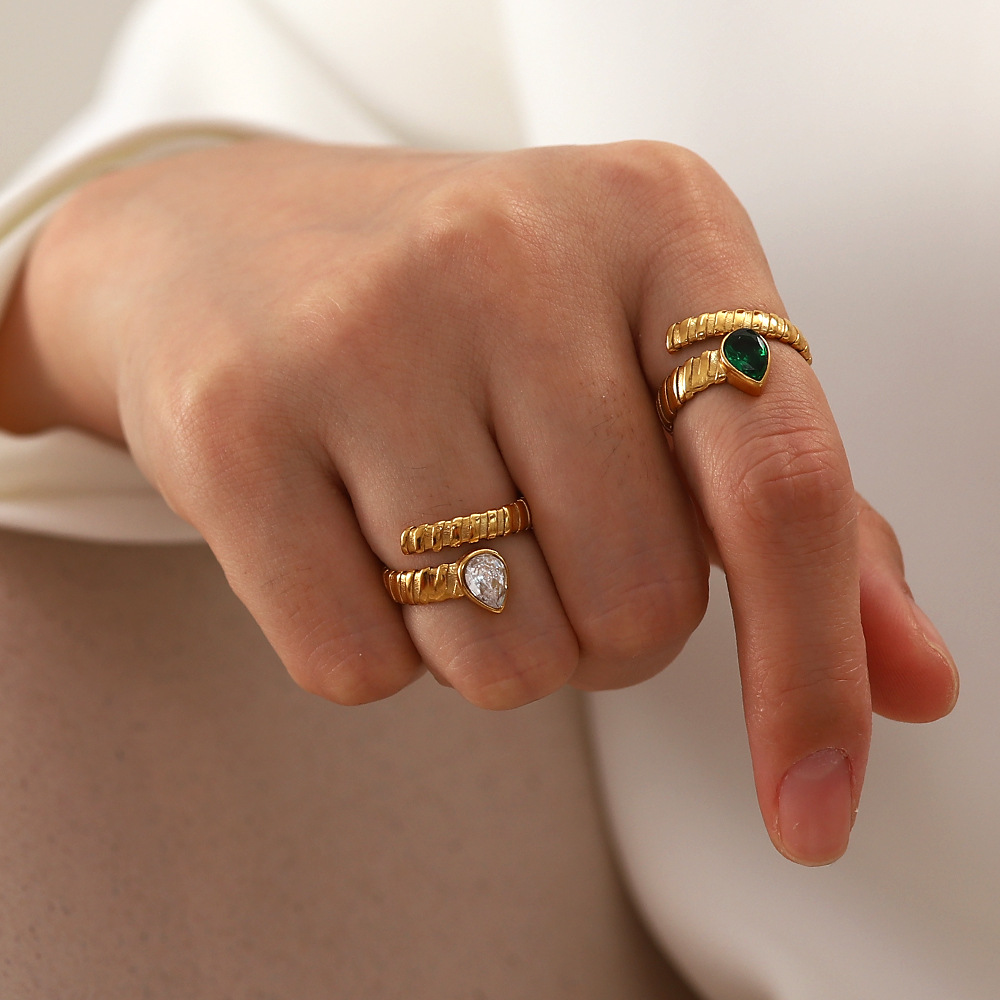 Fashion Geometric Stainless Steel Plating Zircon Open Ring