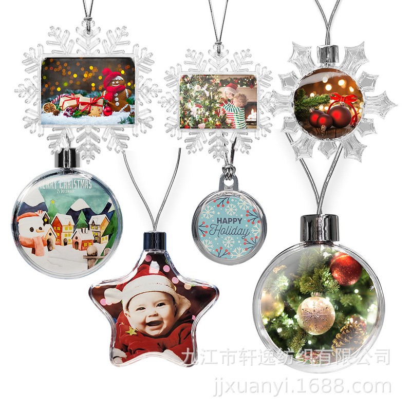 Wholesale Transparent Plastic Christmas Ornaments Heat Transfer Aluminum Plate Blank Double-Sided Printing Christmas Tree Ornaments