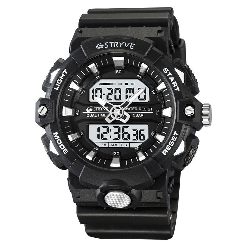 STRYVE hombres de moda impermeable reloj deportivo doble luminoso electrónico multifunción estudiante reloj de sincronización 8028