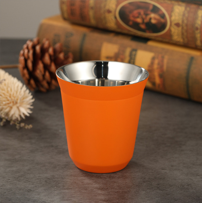 Transfronterizo 304 tazas de acero inoxidable tazas de café de doble capa de aislamiento térmico tazas de té de pequeña capacidad portátiles de aislamiento térmico portátiles