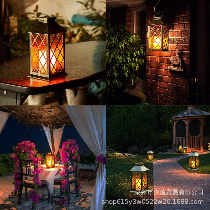 亚马逊太阳能蜡烛风灯 户外庭院复古宫灯 氛围景观花园装饰灯-阿里巴巴