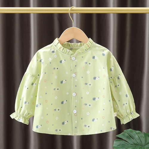 Women's Baby Jacket, Doll Shirt, 10% Cotton Spring and Autumn Style, Stylish Children's Casual Floral Open Top Shirt