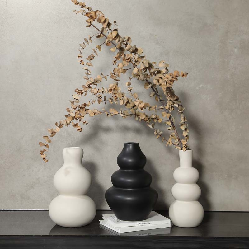 Florero de cerámica moderno en tonos blanco negro y gris decoración minimalista para hogar al por mayor
