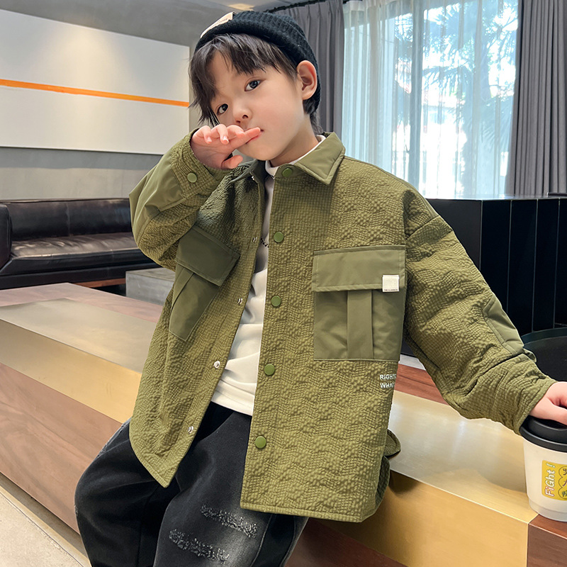 Giacca imbottita in cotone per ragazzi, novità invernale, camicia spessa 2023, top con risvolto alla moda per bambini di taglia media e grande_voghion.com