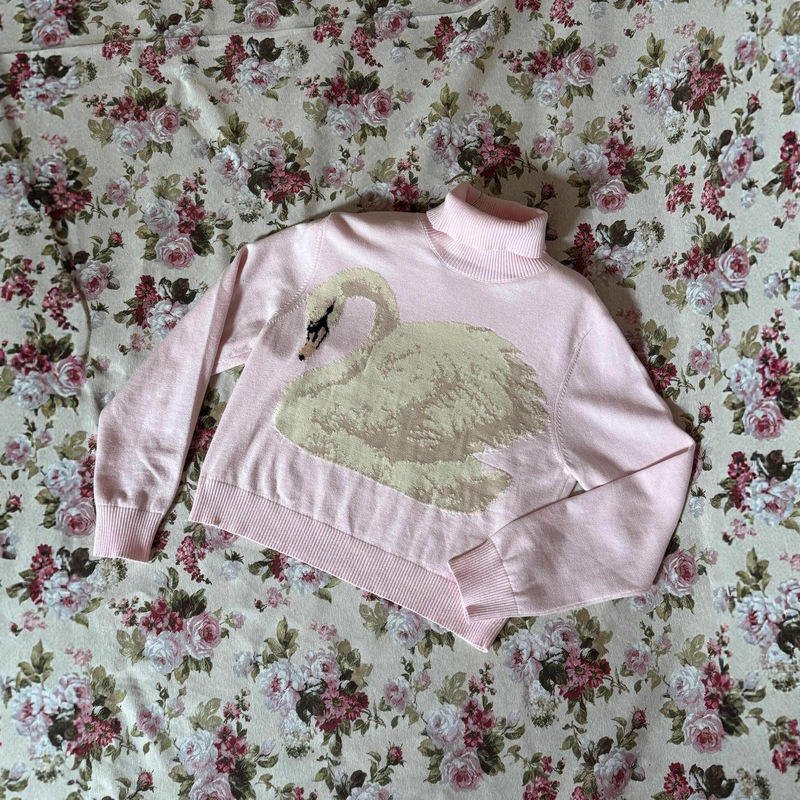 Fashion New Autumn and Winter European and American Style Ins Mid-High Collar Swan Pattern Warm Versatile Sweater Top