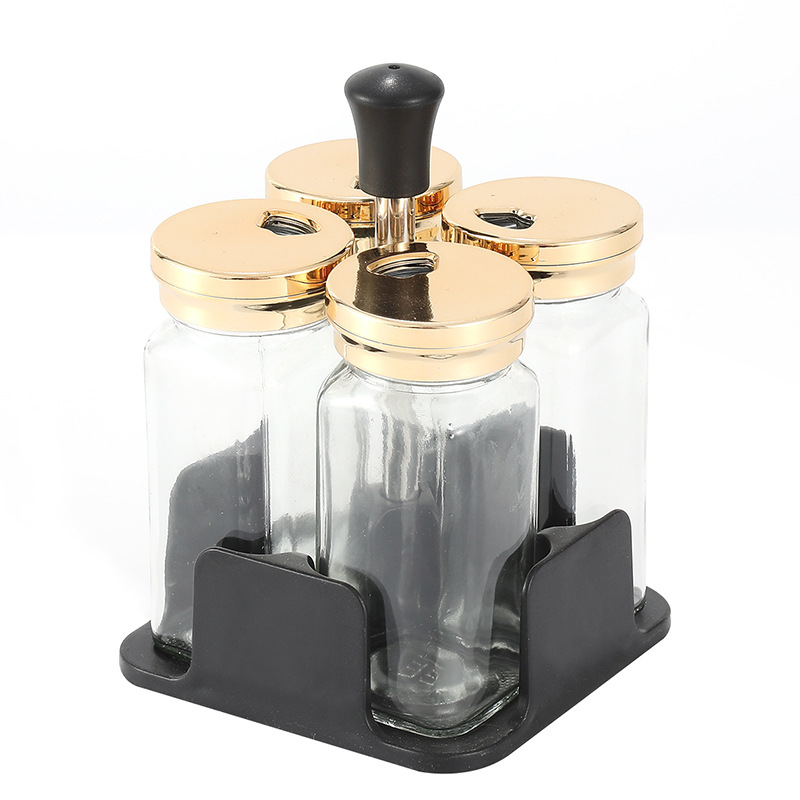 Botella de condimento de vidrio de cocina ligera de lujo al por mayor humedad lata de sal condimento lata de botella de sal
