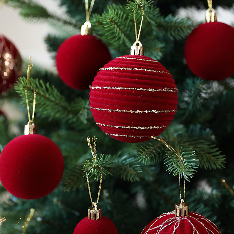 Set de bolas de navidad de terciopelo burdeos para decoración_voghion.com
