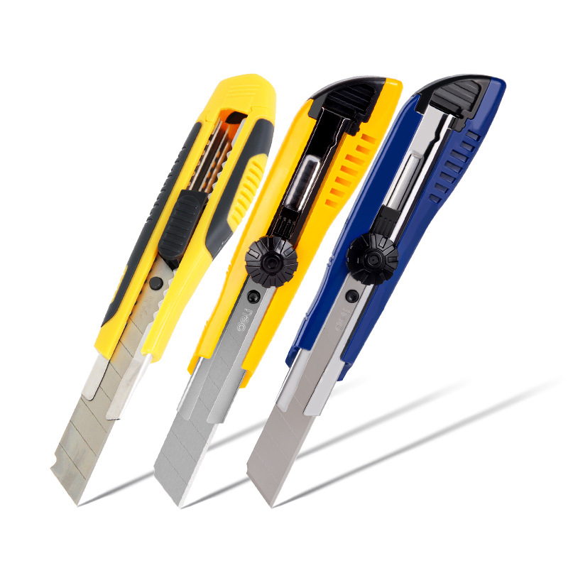 Deli 2043 Cuchillo de uso general Cuchilla grande de 18mm Cuchillo de papel tapiz de bloqueo giratorio de plástico Suministros de oficina Papelería Corte
