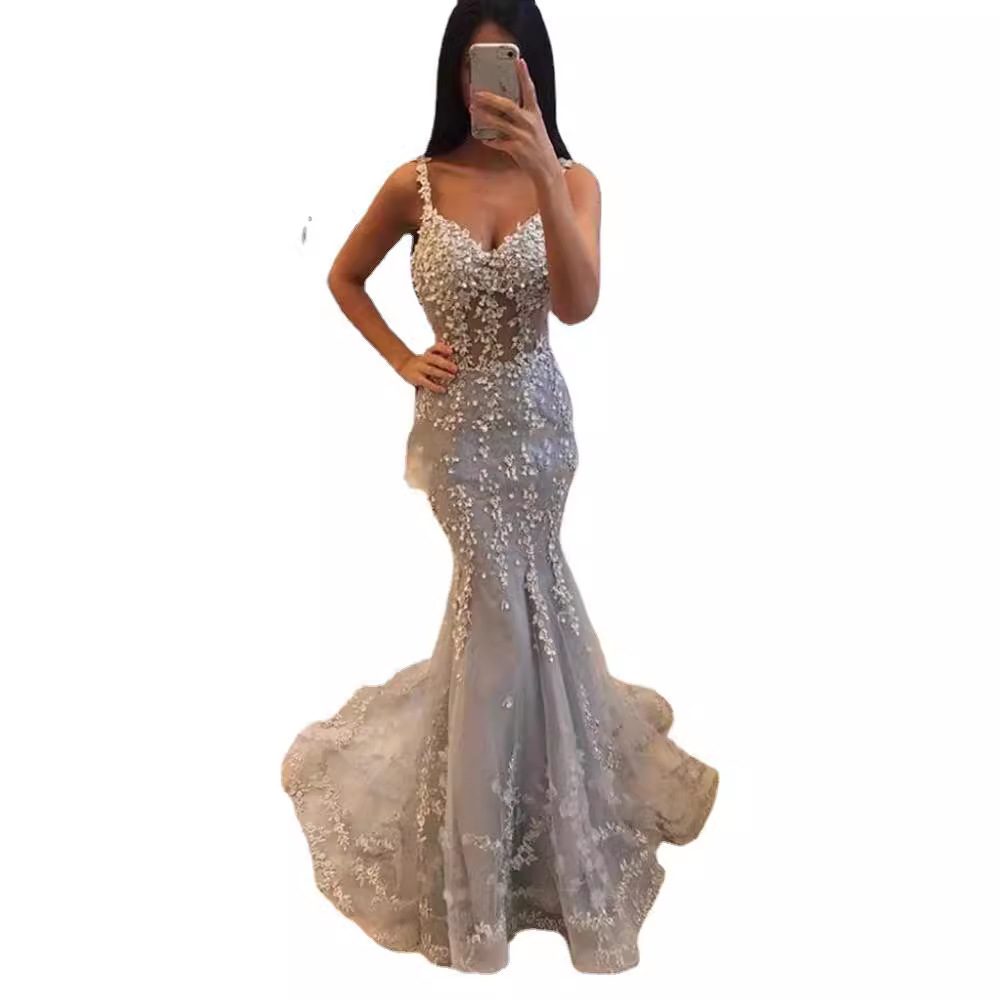 Comercio exterior de Europa y América Amazon AliExpress deseo estación independiente nuevo gris Cameo Brown fishtail adelgazamiento vestido noche