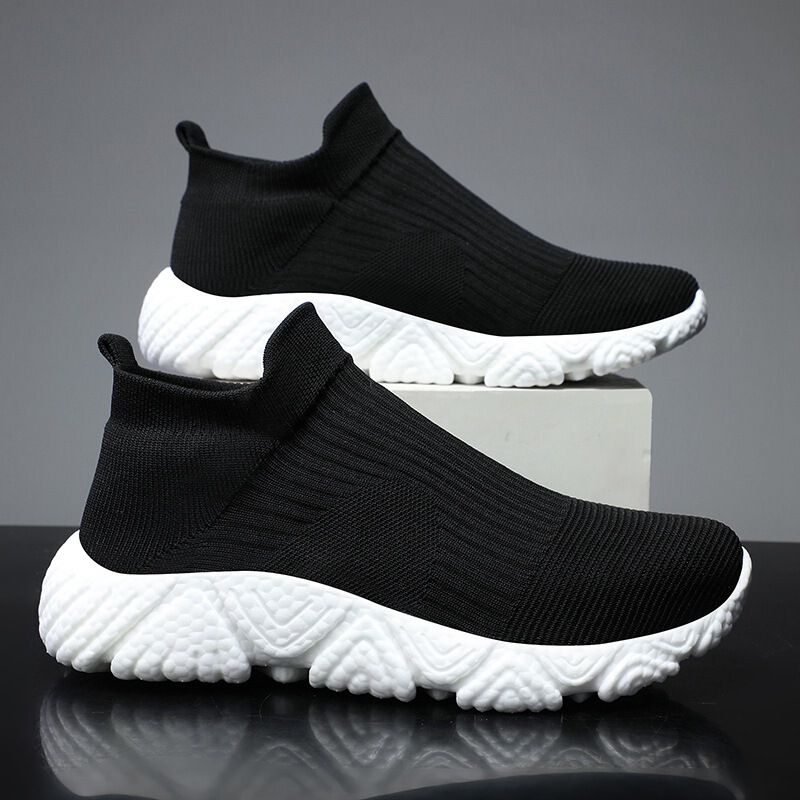 Large Size Men's Shoes Summer Fly Woven Mesh Breathable Popcorn Elastic Socks Shoes Soft Sole Lightweight Casual Sports Running Shoes